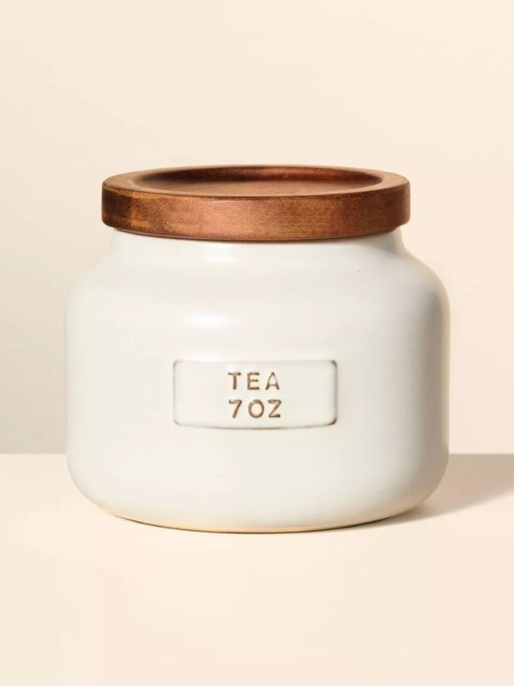 7oz Stoneware Tea Canister Wood Lid Cream/Brown - Hearth & Hand Magnolia